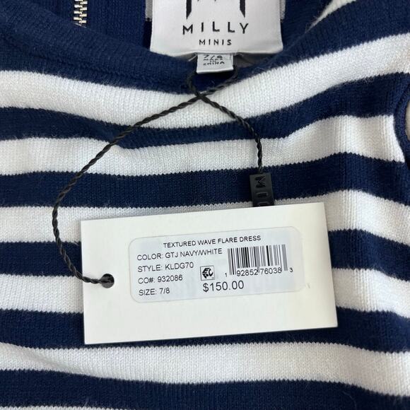 Milly Mini Textured Wave Flare Dress Navy Blue Stripes 7/8 NWT - Picture 6 of 10